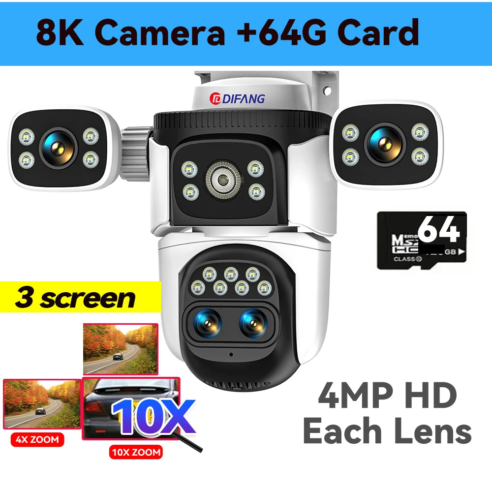 10K 20MP External IP Camera WiFi Surveillance Outdoor Four Lens PTZ 10X Optical Zoom CCTV Security Protection New