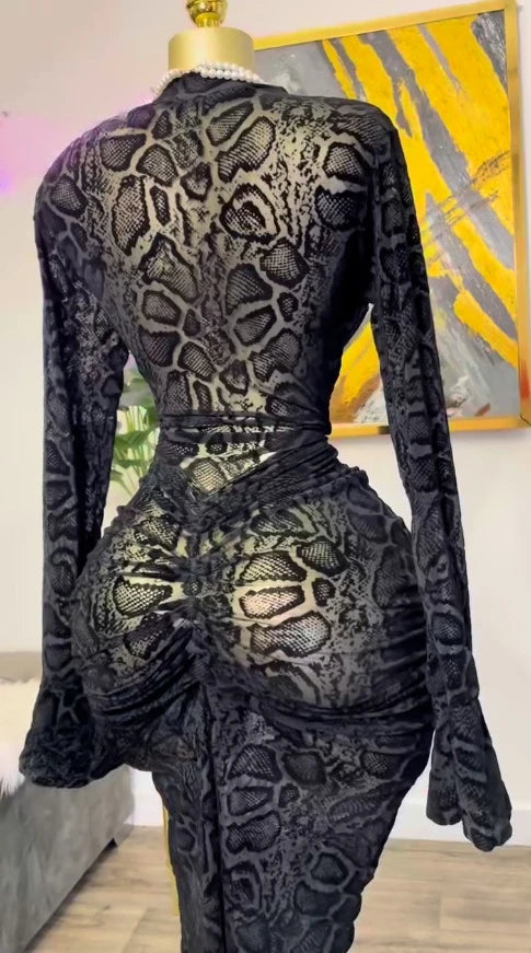 CM.YAYA Women Long Sleeve Stacked Mesh See Though with Lining Bodycon Long Dress 2025 Autumn Evening Birthday Sexy Party Dresses