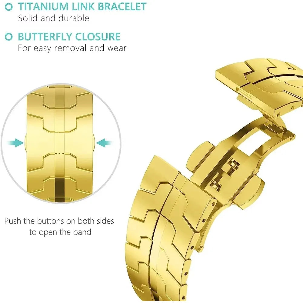 Jaytop Stainless Steel Watch Band + Case for Apple Watch (Ultra / Series 10–4 & SE) — Butterfly Buckle