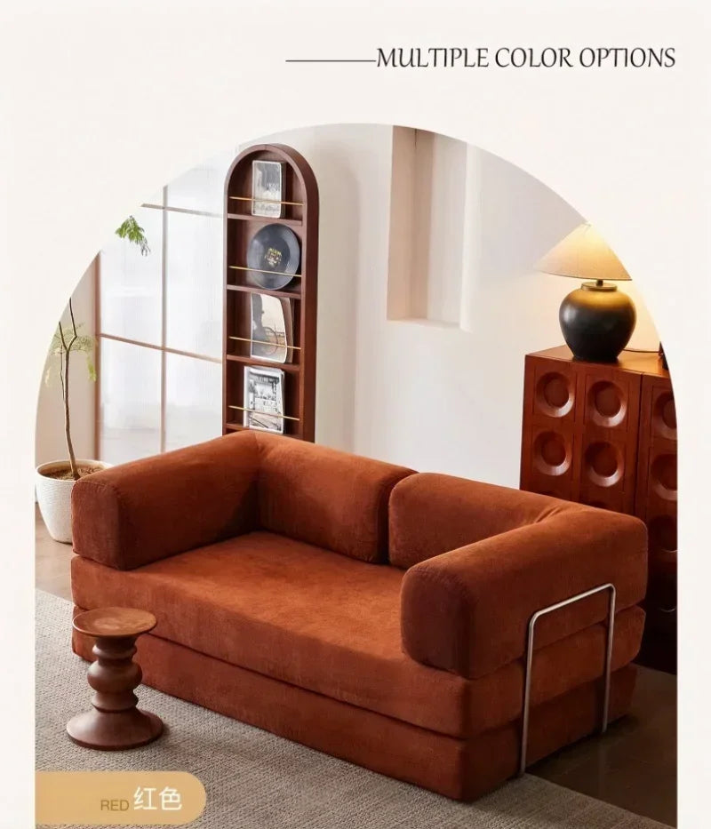 2025 New Elegant Italian Compressed Sofa Minimalist Retro Corduroy Sofa Bed Foldable Washable Customizable for Living Room