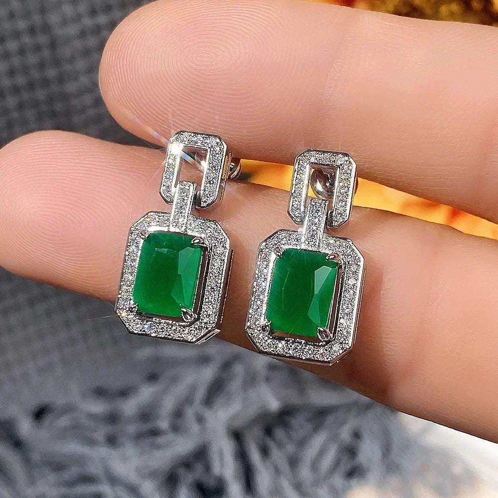 Green Crystal Drop Earrings | Elegant Zirconia Luxury Jewelry for Women