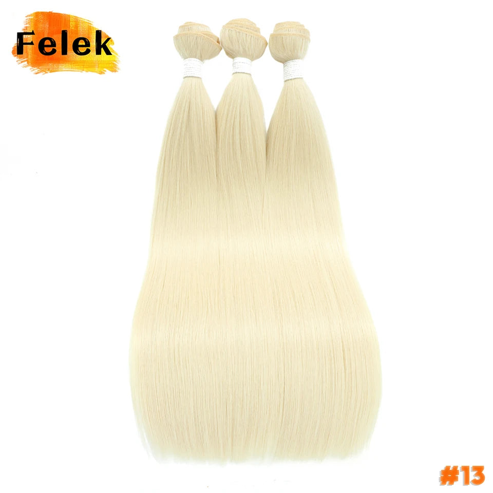 1Pc Straight Hair Bundles Synthetic Natural Hair Weaving 613 Blonde Bundle Hair Extensions Ombre Red Brown Weave Long Fiber Hair
