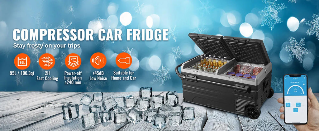 SucceBuy 75L 95L Small Car Fridge Portable Mini Dual Storage Zone Refrigerator Compressor Truck Freezer Cooler for Home Use