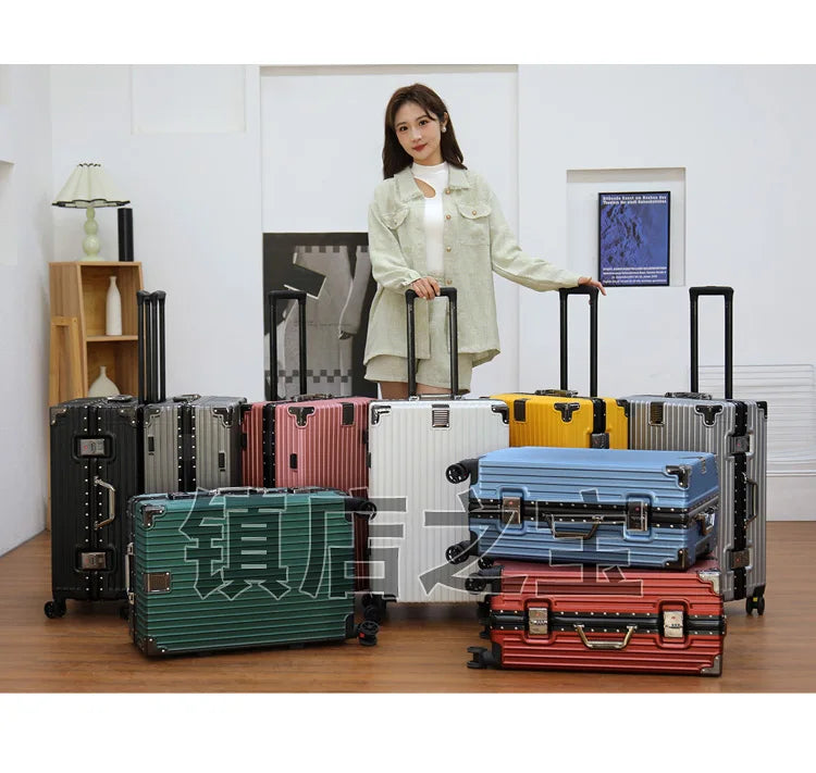 Luggage Suitcase Aluminum Frame 20 Trolley Case Universal Wheels 24 Female Male Students 26 Durable Password 28inch Leather Case