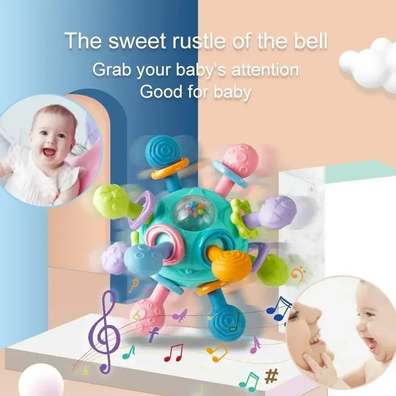 Baby Toys 0 12 Months Rotating Rattle Ball Grasping Activity Baby Development Toy Silicone Teether Baby Sensory Toys for Babies