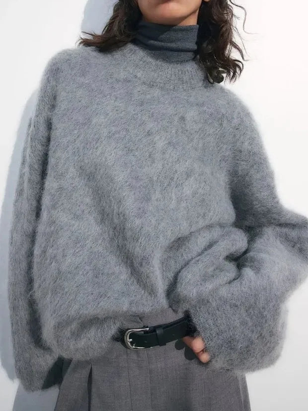 Women’s Oversized Fuzzy Knit Pullover – Solid Color Crewneck Sweater (Cozy “Lazy” Style)