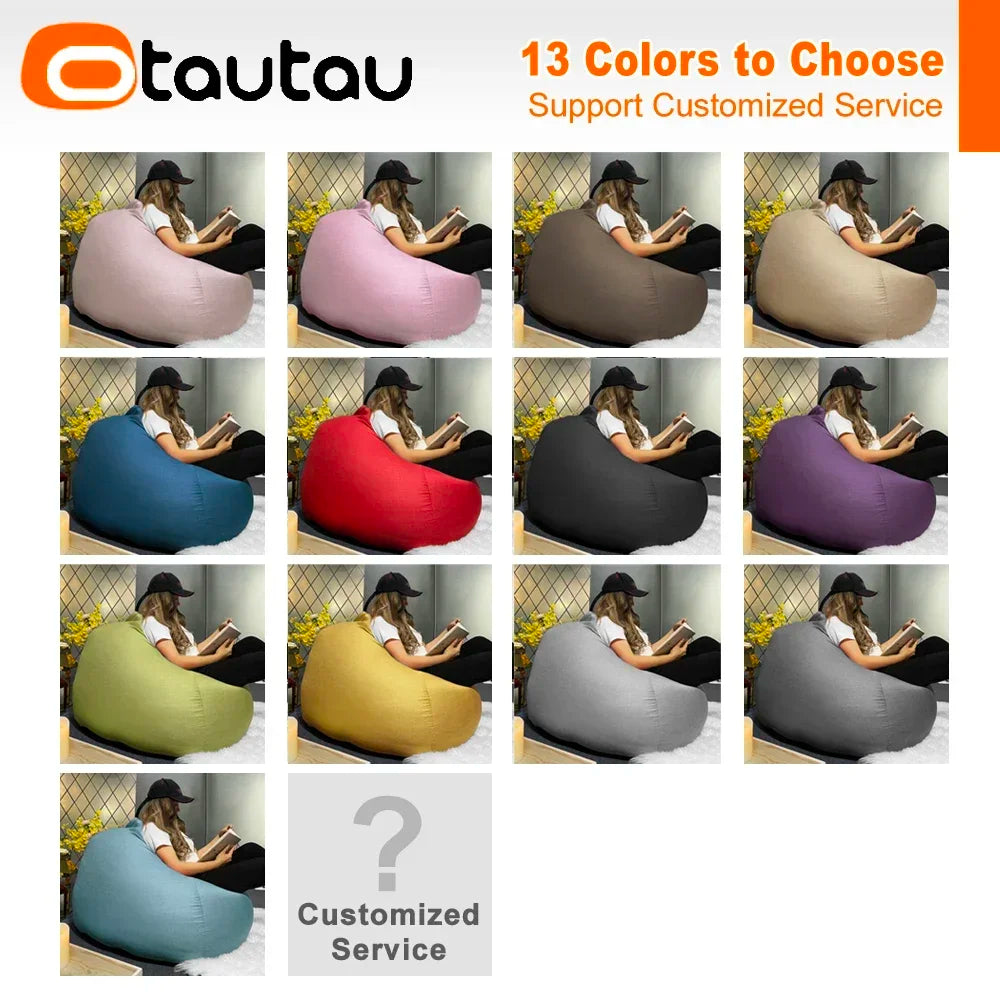 OTAUTAU Filled 70cm Bean Bag Sofa with Filler Big Cotton Linen Lazy BeanBag Bedroom Chair Puff Relax Lounge Couch DD002