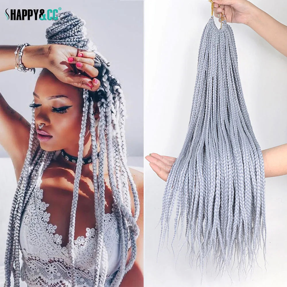 White Box Braids Crochet Hair 24 Inch Goddess 3X Box Braiding Hair Extensions Pre Looped #60 Synthetic Colored Braids for Women