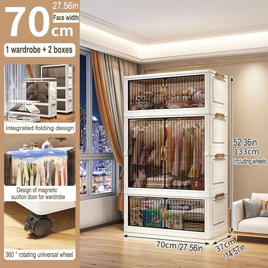 Multifunction Folding Storage Cabinet Dustproof Wardrobe Sundries Cabinet Closet Organizer Locker Storage Box