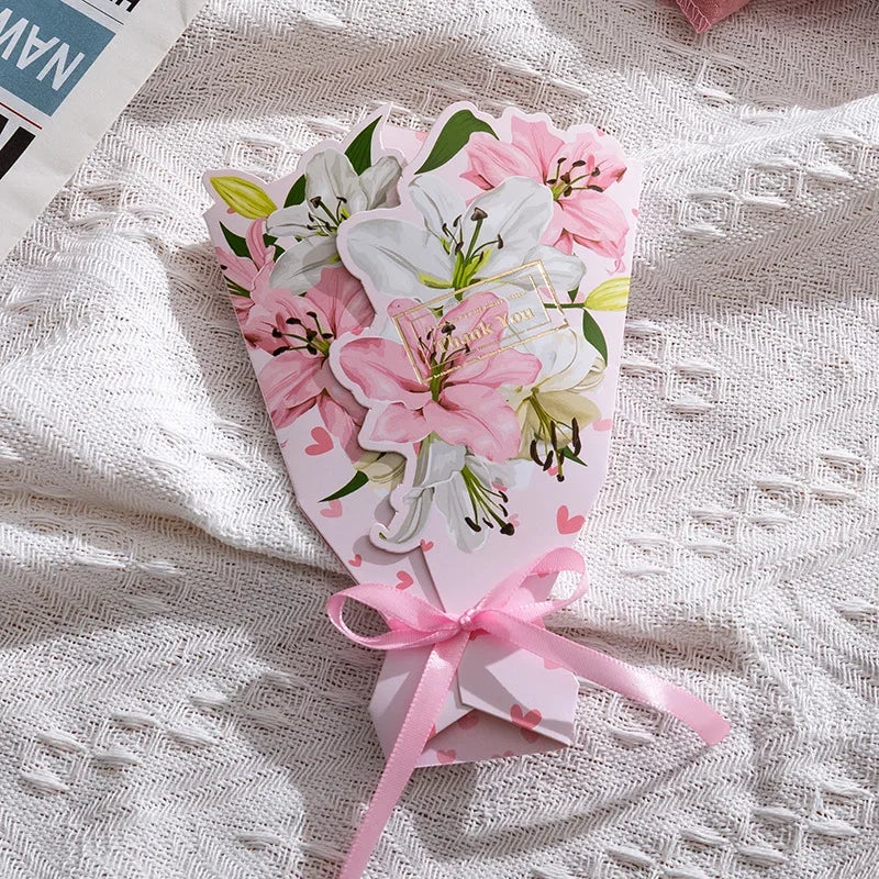 3D Carnation Bouquet Greeting Card — Hot-Stamped, Foldable Keepsake (11.5 × 17 cm)