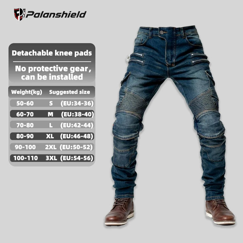 New Double Zipper Metal Style Motocross Moto Trousers Men For Woman Outdoor Riding Jeans With Protective Gear Motorcycle Pants