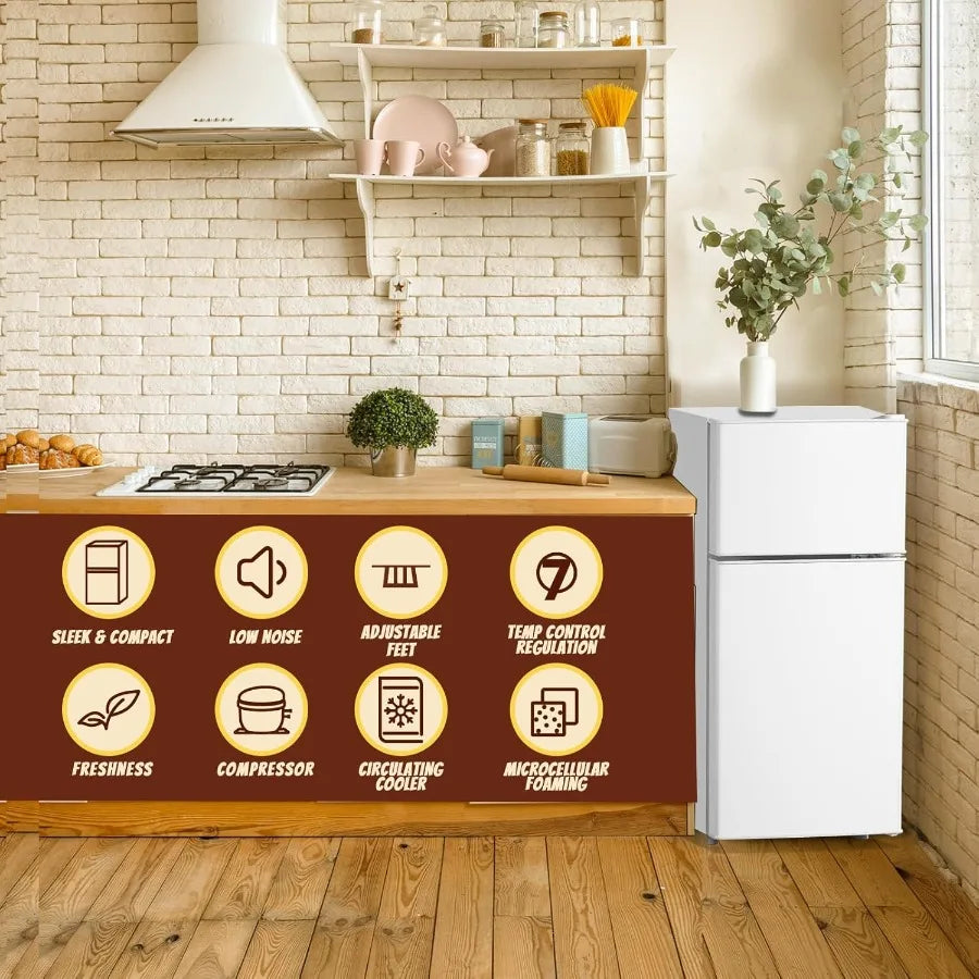 2.4 Cu.ft Mini Fridge Dual Door Small Refrigerator with Freezer Apartment Size for Personal Storage Compact Cooling Solution wi