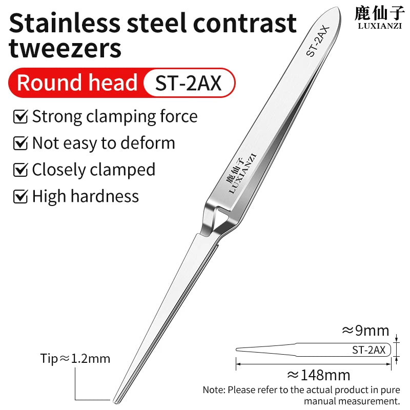 LUXIANZI Stainless Steel Reverse Tweezers Anti-Static Industrial Tweezers Acid Resistant Non-magnetic Precision Forceps Tools