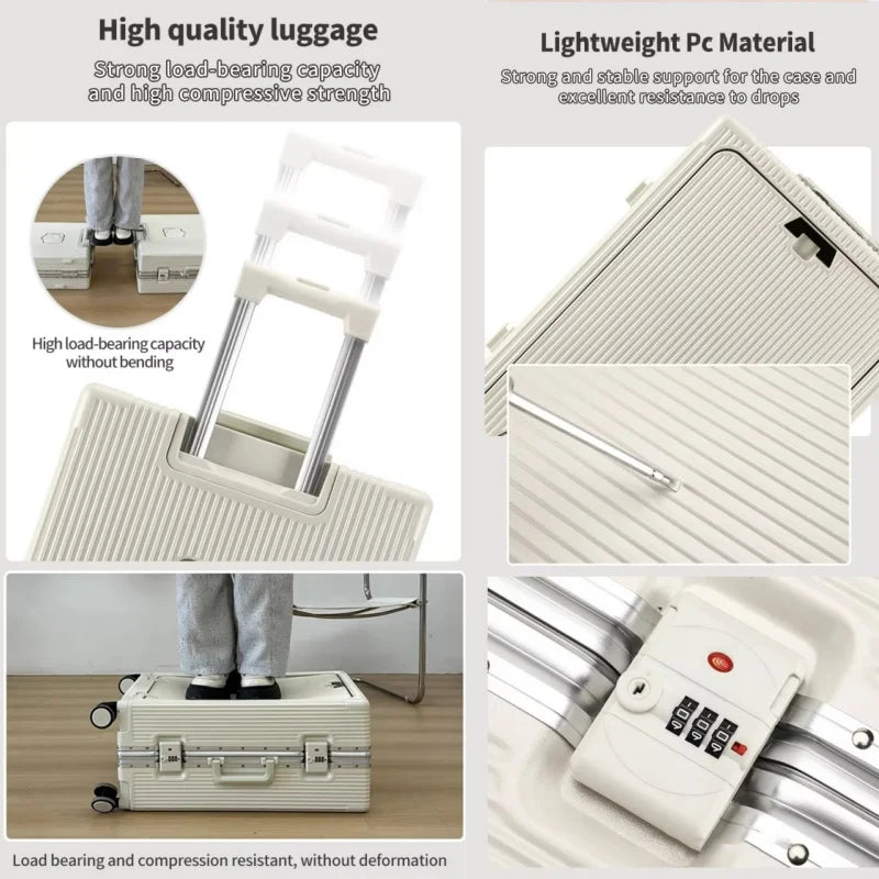 Front-Opening Carry-On Luggage with USB Port & Aluminum Frame