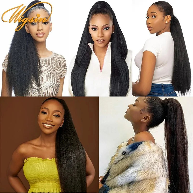 WIGSIN 22Inch Synthetic Long YAKI Straight Puff Ponytail Drawstring Clip in Hair Extension for Women