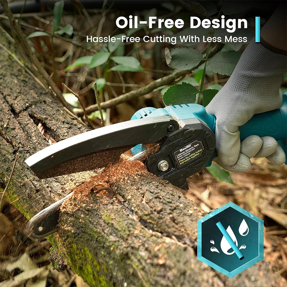 Seesii Mini Chainsaw Cordless 6-inch Handheld Electric Power Chain Saw for Garden Tools Tree Trimming Wood Cutting Best Gifts