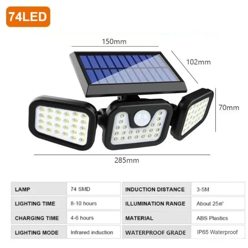Solar Motion Sensor Flood Light (Octagonal, Adjustable Head)