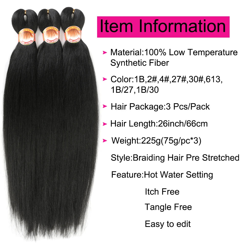 Braiding Hair Pre Stretched 26 Inch 3 Packs Yaki Braiding Hair For Braids Hot Water Setting Synthetic Crochet Hair Extensions