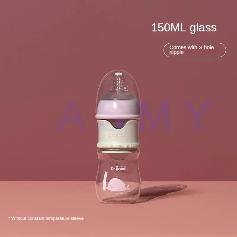 Dr.Green Newborn Baby Bottle Glass 150ml/240ml Wide Mouth Bottle Sealed isolation Fast milk filling Removable/Washable Bottles