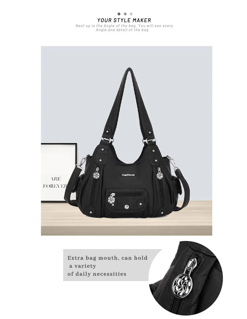 Angel Bag Women Handbags Satchel Top-handle Soft PU Shoulder Bag Fashion Dumpling Pack Multi-pockets Shoulder Bags Wellet