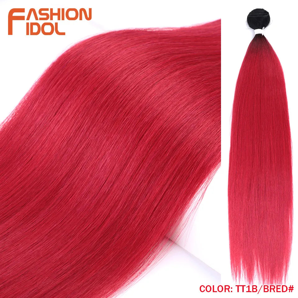 Bone Straight Hair Extensions Ombre Blonde Hair Bundles Super Long Hair Synthetic 24 Inch Straight Hair Full to End FASHION IDOL