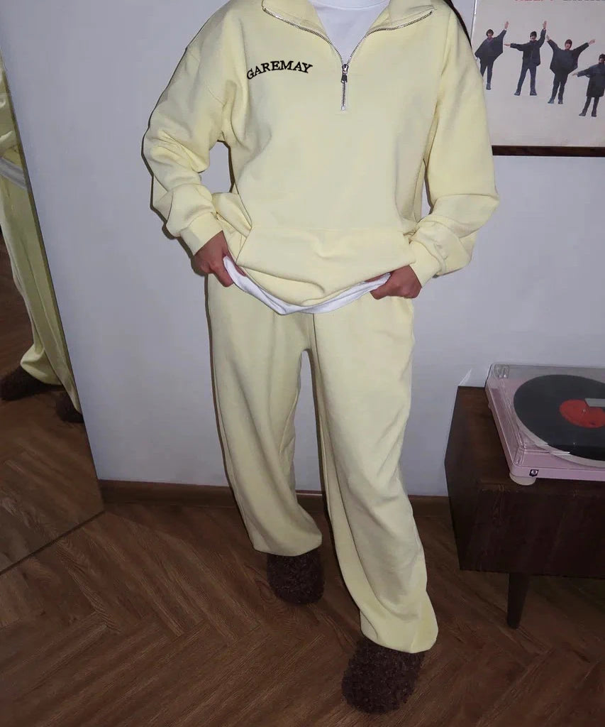 Spring Women's Tracksuit with Zipper Cotton Oversize Classic Pink  Two Piece Set Women Casual  Yellow Trouser Suits for Women