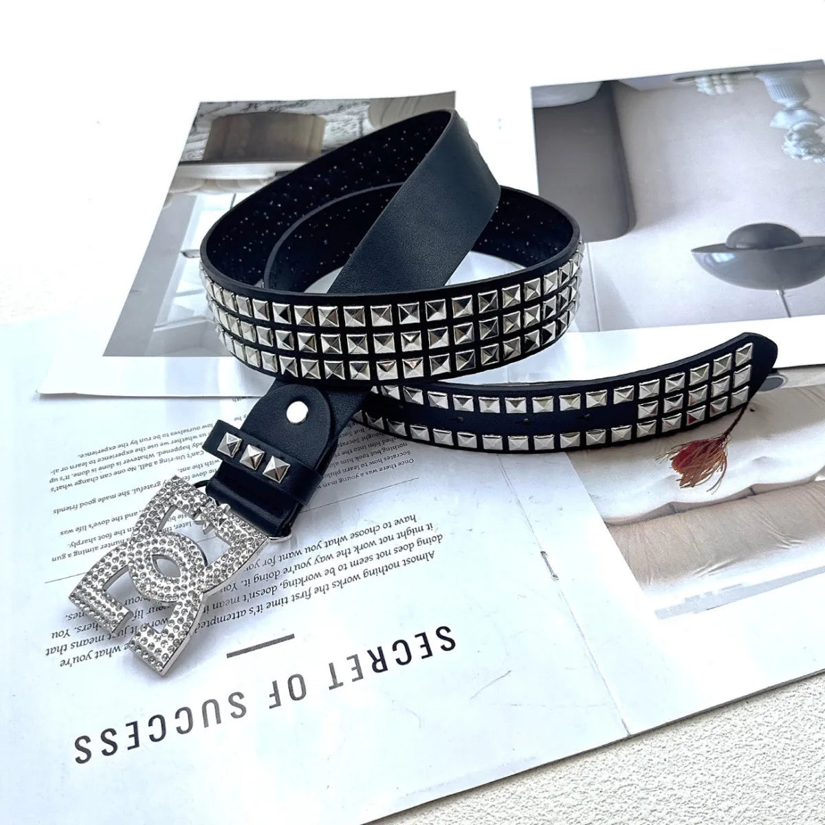 YK2 luxury·hot girl women's rhinestone belt, unique punk fashion rivet leather belt, versatile embedded decorative belt