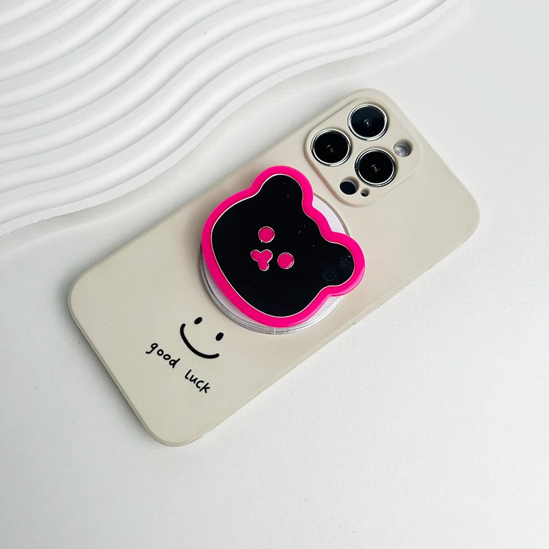 Cute Bear Mirror Magnetic Socket Grip Phone Holder For Magsafe IPhone Mac Samsung Safe Ring Finger Expanding Stand