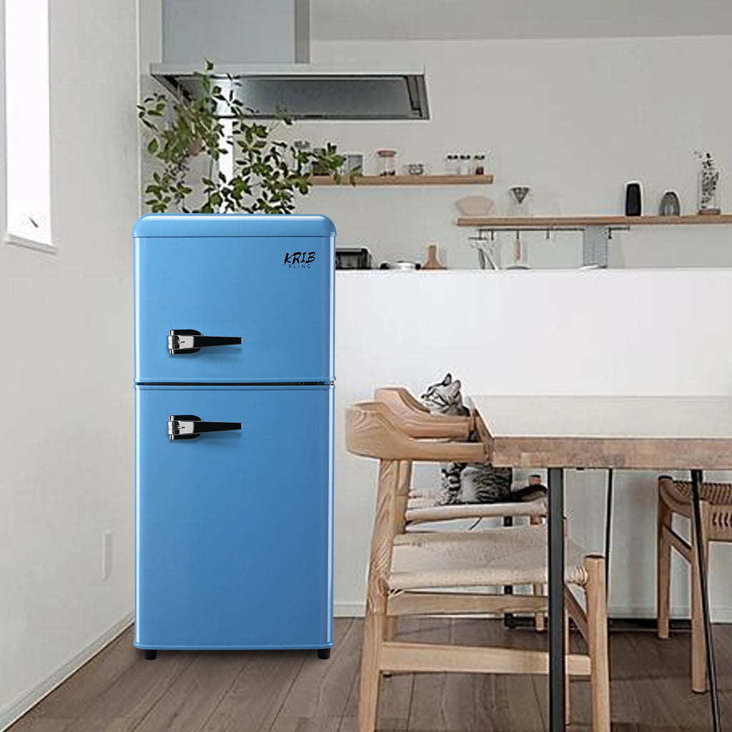 3.2 Cu.ft  Double Door Compact Refrigerator, Mini Fridge with Freezer, Retro Design Small Drink Chiller for Home, Office