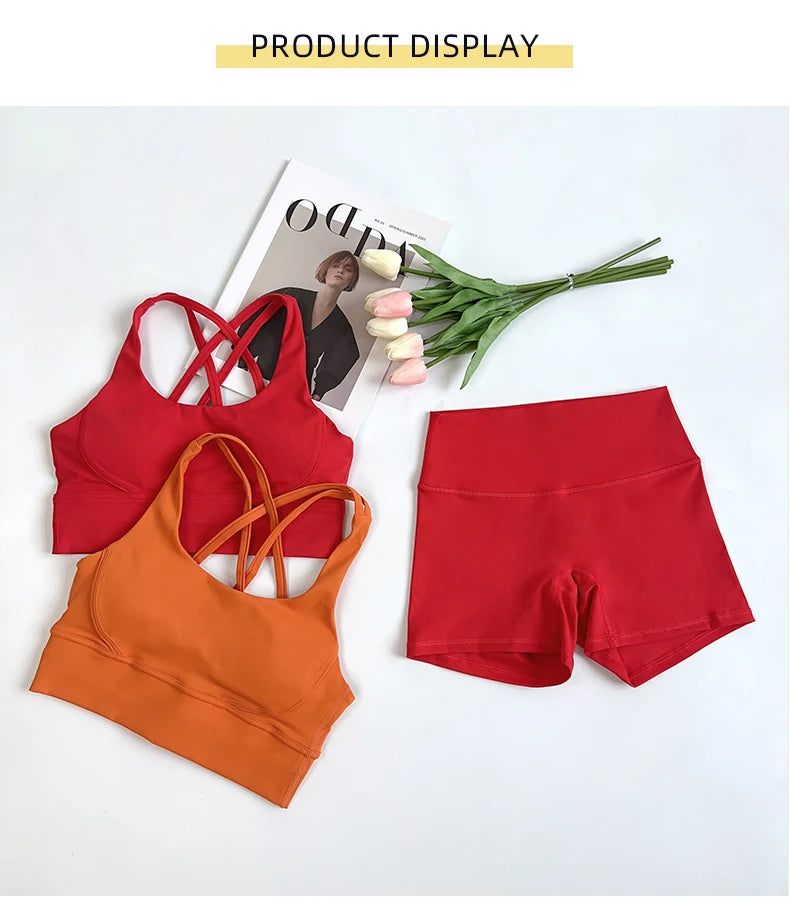 ZOCI 2-Piece Naked-Feel Yoga Set — Strappy Sports Bra & High-Waist Shorts for Women