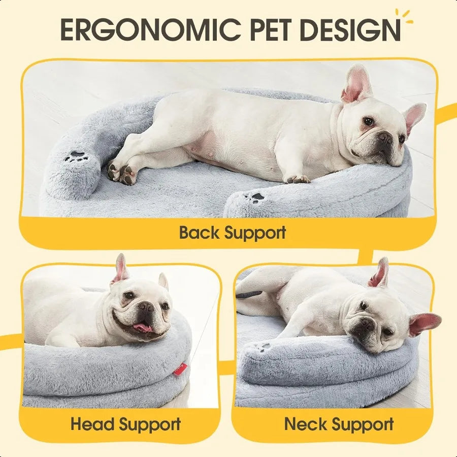 Orthopedic Dog Bed for Small Dogs Waterproof Soft Pet Cat Puppy Couch Bolster Bed with Pillow Removable Washable Cover NonSlip
