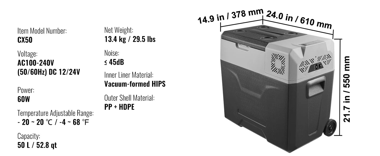 SucceBuy Car Refrigerator 12 Volt Car Refrigerator Fridge Single Zone Portable Freezer  and Handle -4℉-68℉ 12/24V DC and Cooler