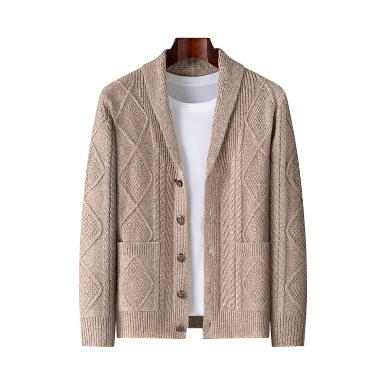 New Men's Knitted Cardigan, Youth Lapels Long Sleeve Coat, Men's Sweater Casual, Camel Black Gray Warm Sweater