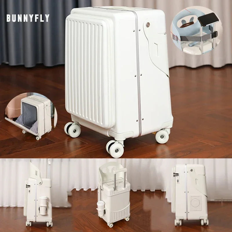 BunnyFly Kid Mom Suitcase with Seat for Children Can Sit To Ride Trolley Luggage Baby Travel Carry Case Multifunction Boardable