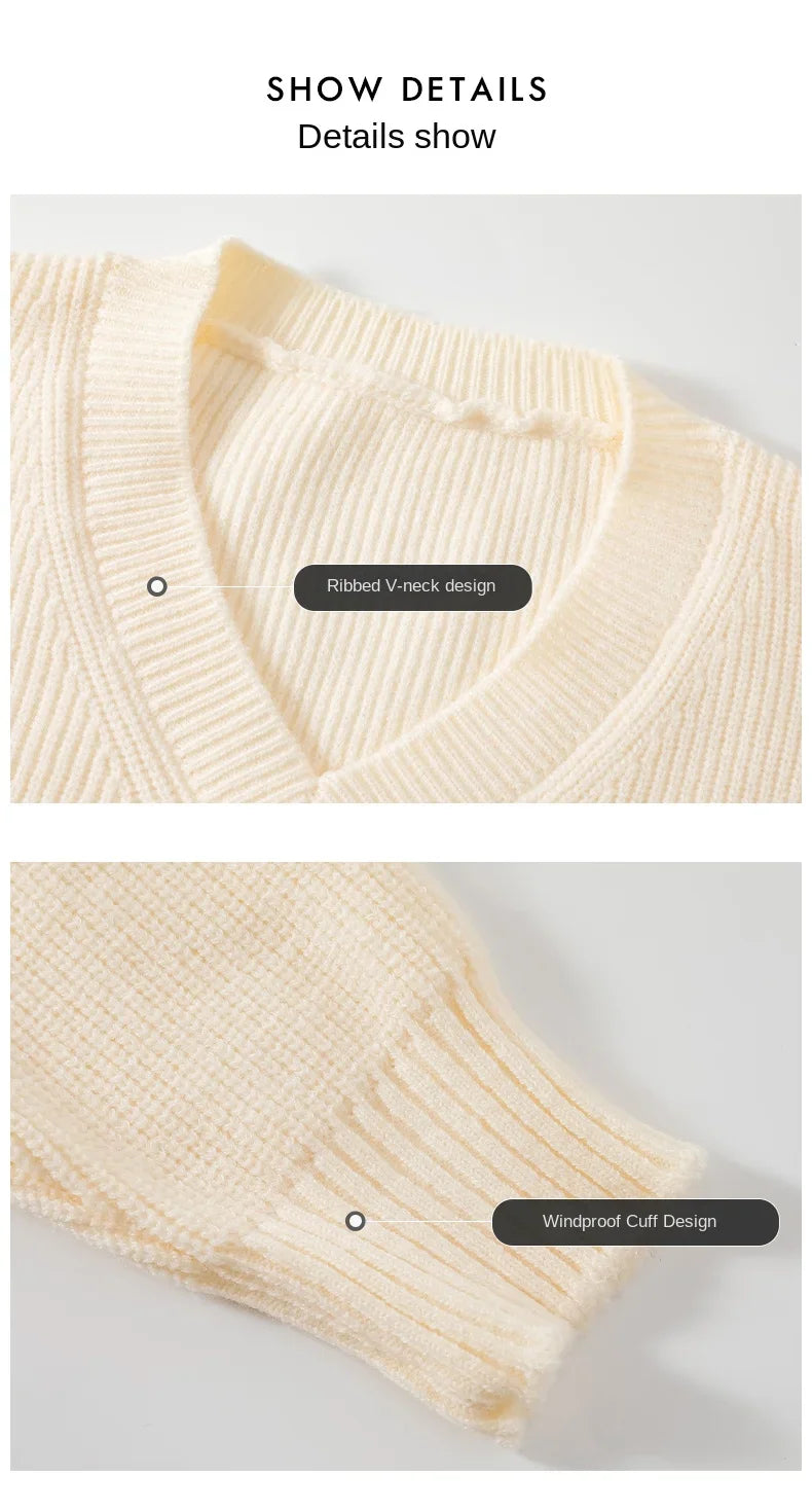 Pullover Knitwear Sweatshirts Long Sleeve Shirt Jacket Fashion V Neck Streetwear Tops Casual Wool Knit Sweater Men Clothes Coat