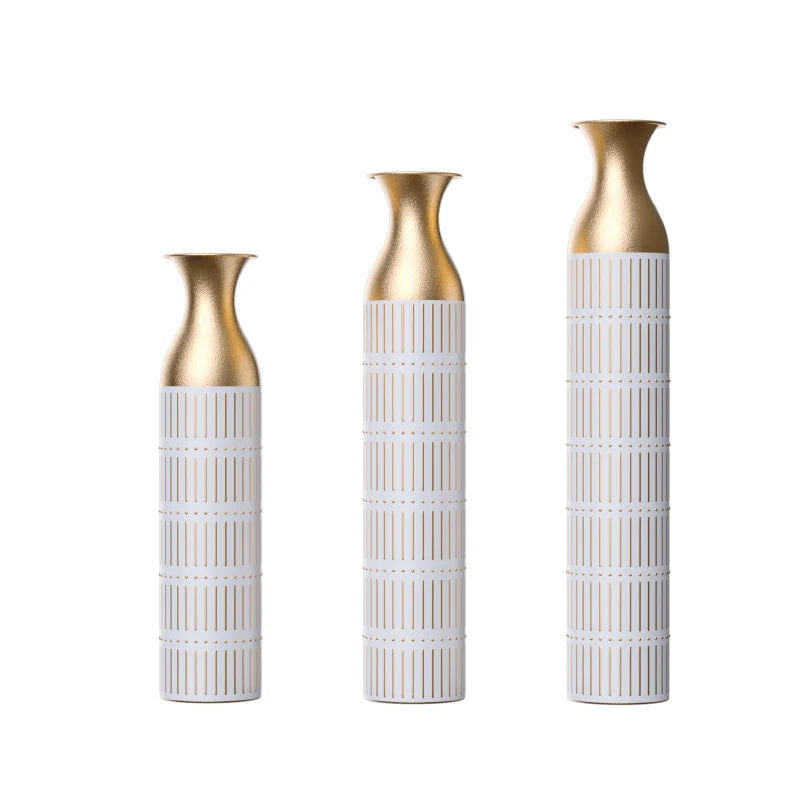 ANGDUO Set of 3 White Metal Floor Vases – Modern Glam Home Décor