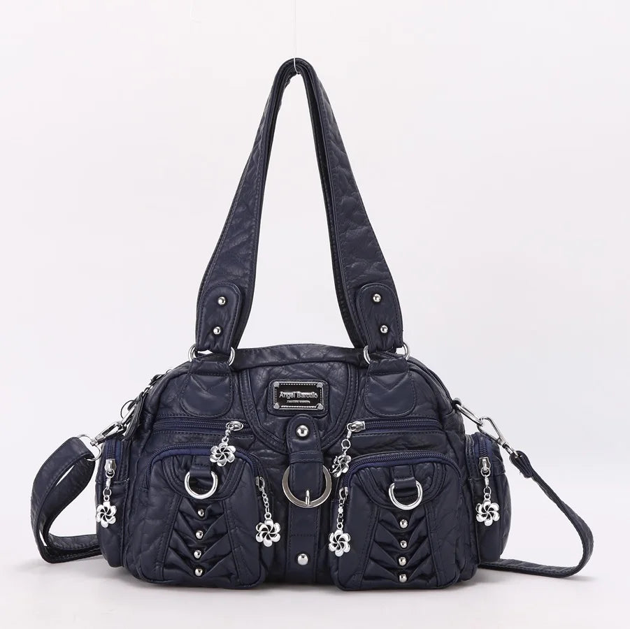 Angel kiss Women Handbags Satchel Top-handle Handbag PU Shoulder Bag Roomy Pocket  Pack Multi-pockets Shoulder Purse Bags