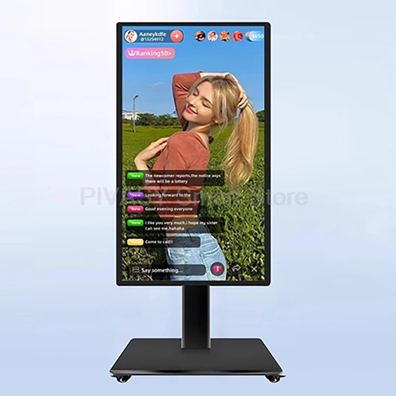 Touch Screen 32 Inch Smart TV Broadcast Live Device Rotatable Movable Monitor for Fitness Gaming interactive with Floor Stand