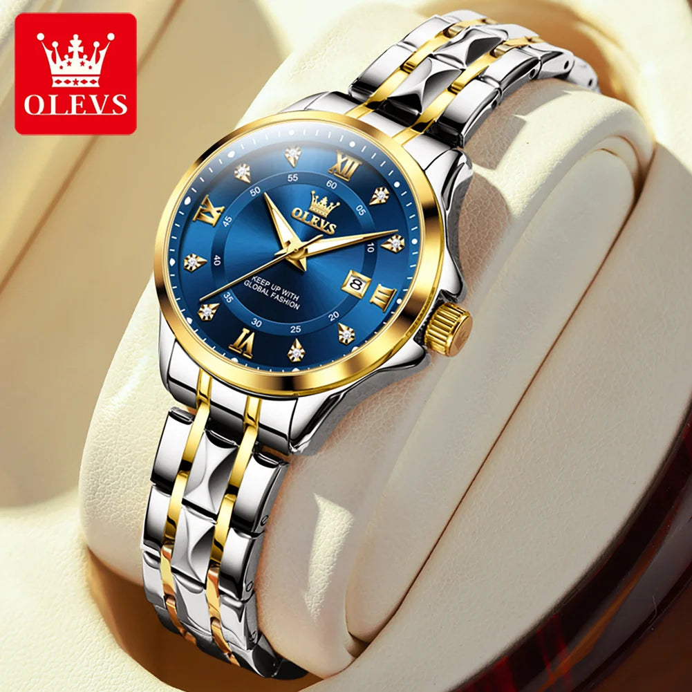 OLEVS Elegant Luxury Watches for Women Original Stainless Steel Calendar Luminous Waterproof Quartz Fashion Trend Ladies Watch