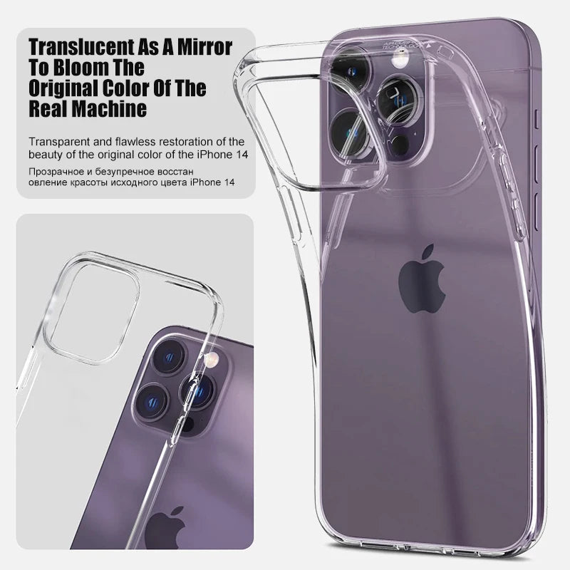 Luxury Clear Silicone Phone Case For iPhone 16 15 14 13 12 11 Pro Max XR X XS 7 8 Plus Shockproof Transparent Bumper Back Cover