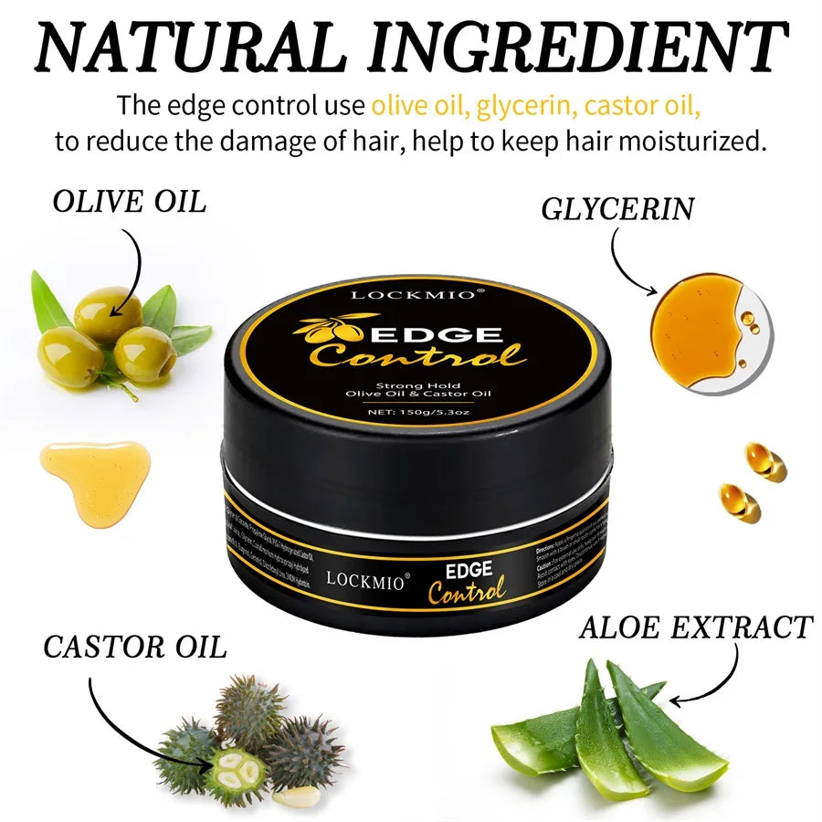 Edge Control Gel Pomade – Anti-Frizz Baby Hair & Bangs Styling Wax (150g)