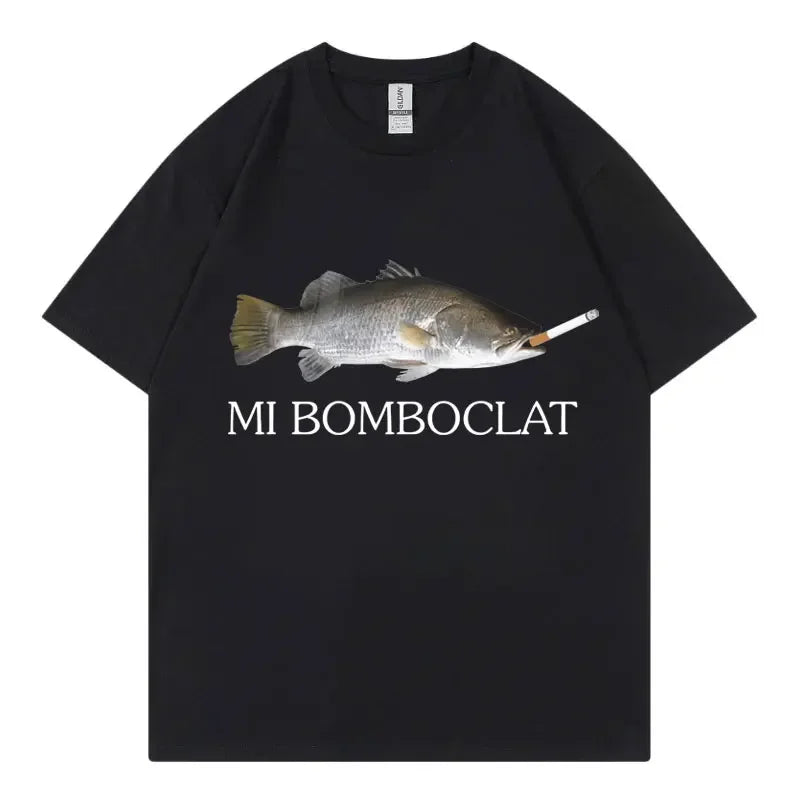Funny Bomboclat Fish Meme T-shirt High Street Fashion Trend Y2k Short Sleeve T-shirts Women Harajuku Vintage Style T Shirts
