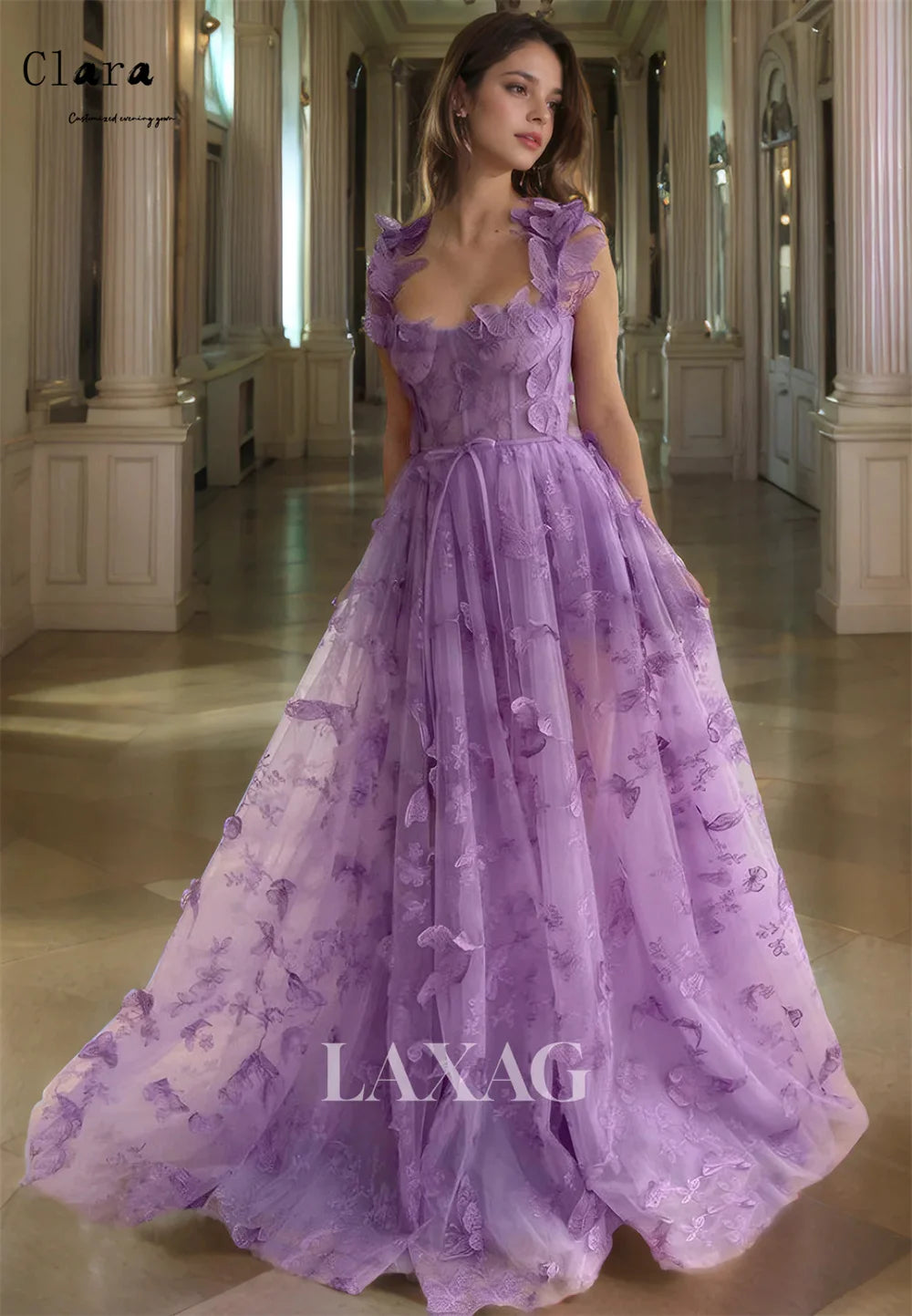 Clara Custom 3D Flower A-line Side Slit Sleeveless Evening Dresses Wedding Guest Dresses Luxury 2025 for Party Long Prom Dress