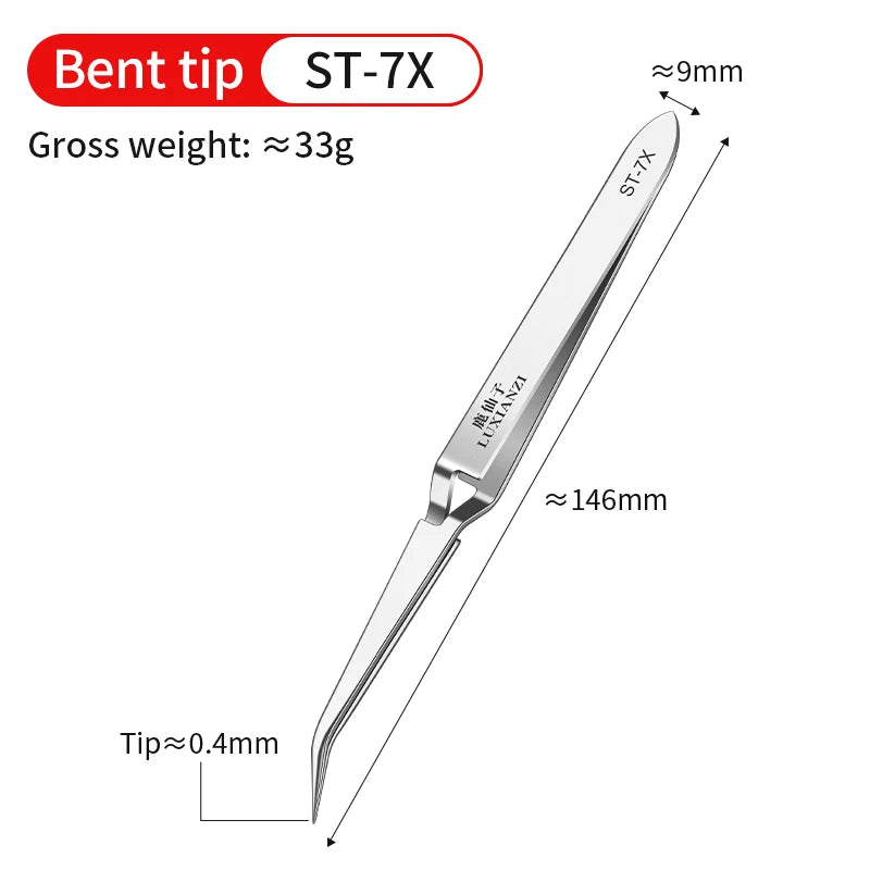 LUXIANZI Stainless Steel Reverse Tweezers Anti-Static Industrial Tweezers Acid Resistant Non-magnetic Precision Forceps Tools