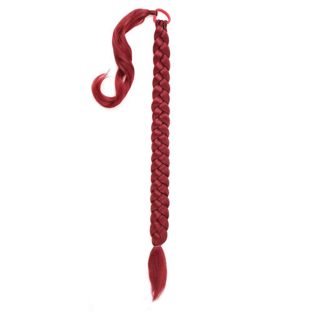 Long DIY Braided Ponytail Extension With Hair Tie Straight Wrap Around Synthetic Hair Extensions