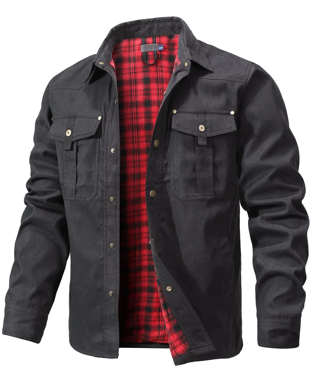 Men's Jackets Spring Flannel Lined Shirt Coat Shacket Casual Snap Button Overshirt Western Cowboy Style High Quality Top US Size