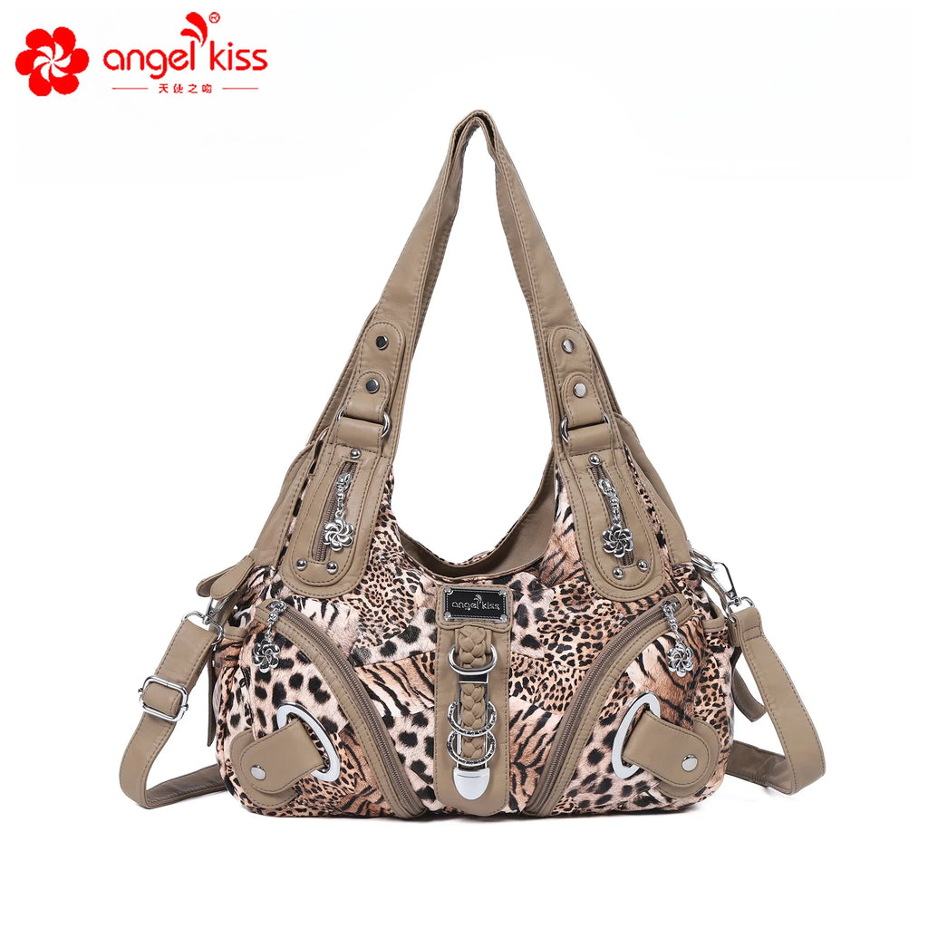 Angelkiss Women Handbags Leopard Bag Top-handle Handbag Fashion Satchel Dumpling Pack Shoulder Bag Tote Bag Hobos Large Purse