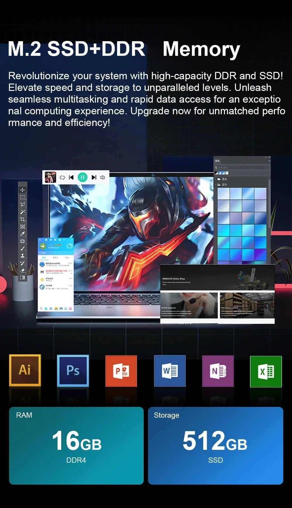 Erilles 15.6″ Laptop — Intel Celeron N4000, 16GB DDR4 RAM, 1TB SSD, Fingerprint Unlock, Full HD 1080P, Windows 11 Pro