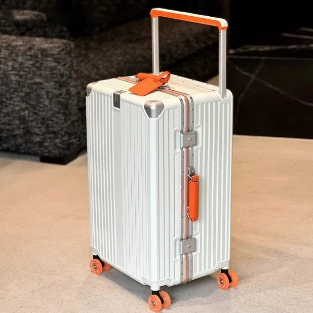 Aluminum Frame Wide Handlebar Rolling Luggage with Colorful Silent Spinner Wheels and TSA Lock Large Capacity Trolley Suitcase