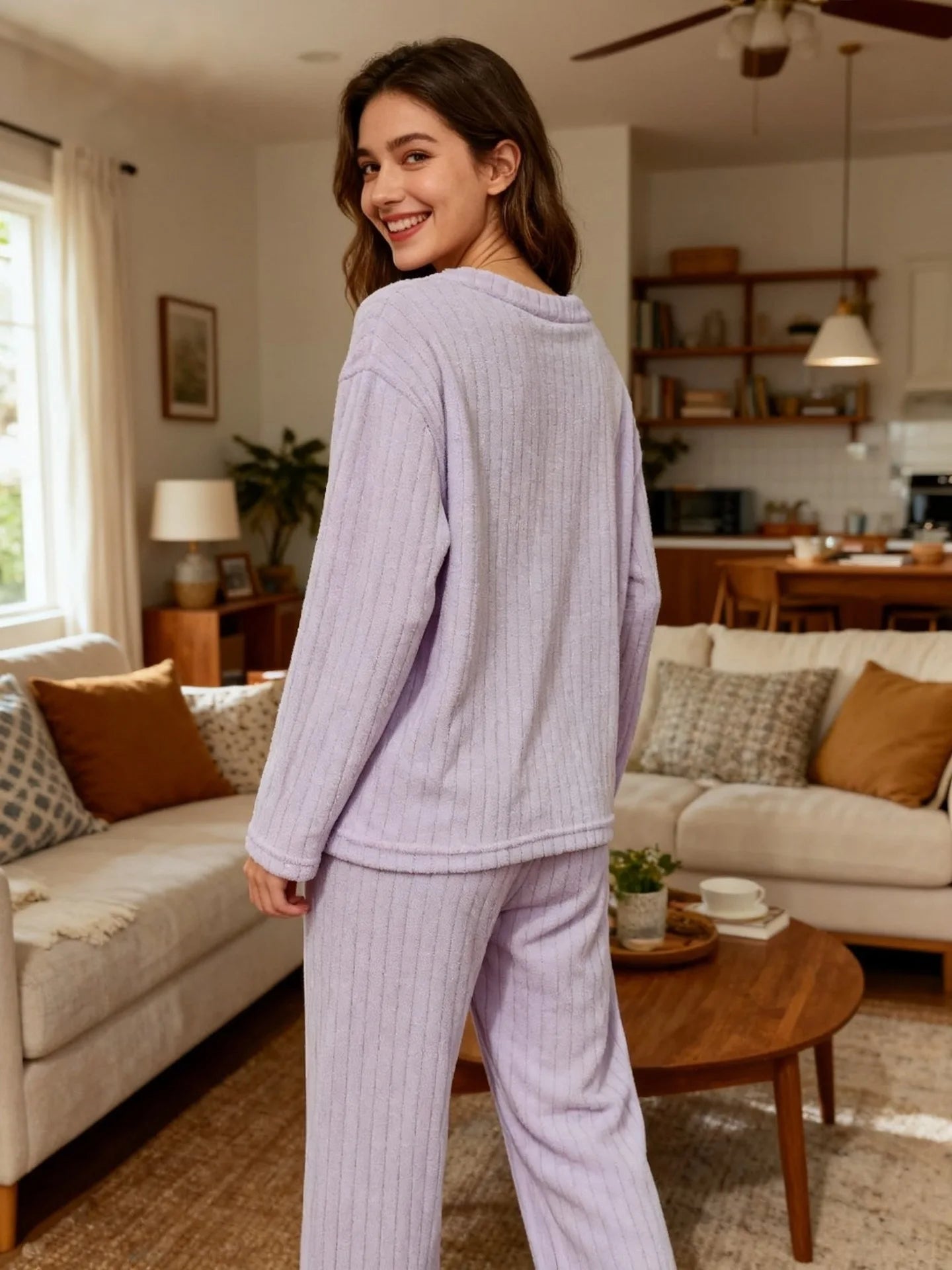 Women’s Fleece-Lined Winter Pajama Set – Warm Top & Ankle Pants